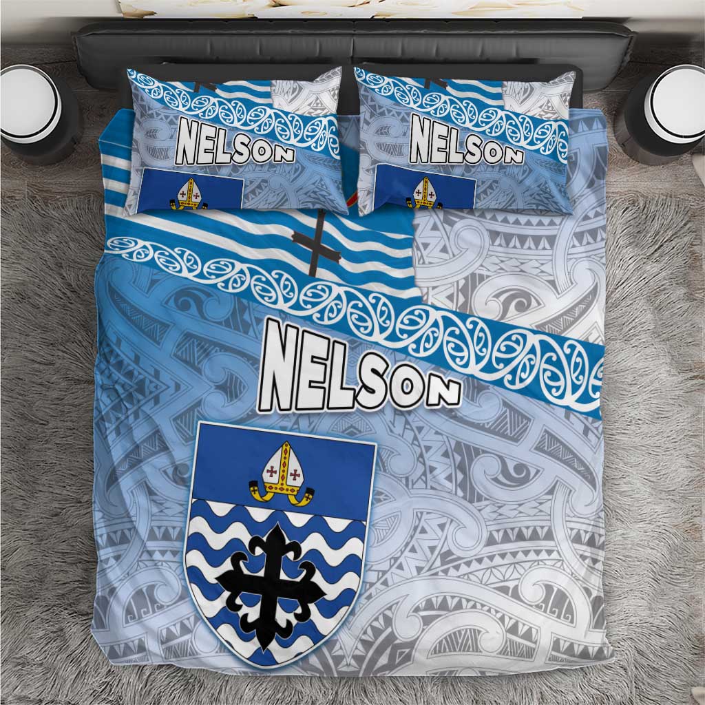 New Zealand Nelson Bedding Set Nelson's Flag and Seal - Maori Art Tattoo LT03 White - Polynesian Pride