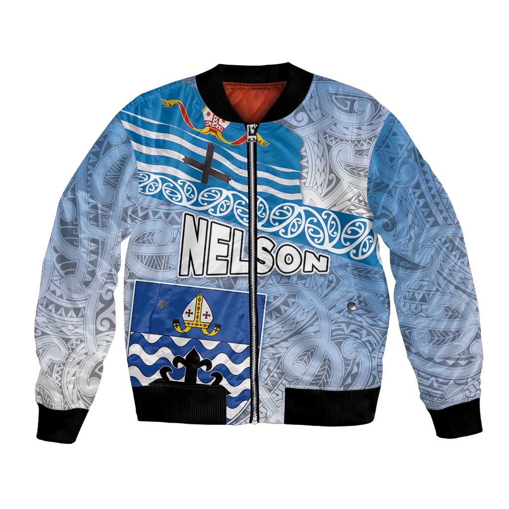 New Zealand Nelson Bomber Jacket Nelson's Flag and Seal - Maori Art Tattoo LT03 Unisex White - Polynesian Pride