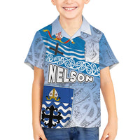 New Zealand Nelson Family Matching Tank Maxi Dress and Hawaiian Shirt Nelson's Flag and Seal - Maori Art Tattoo LT03 Son's Shirt White - Polynesian Pride