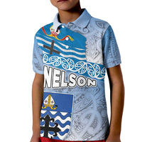 New Zealand Nelson Kid Polo Shirt Nelson's Flag and Seal - Maori Art Tattoo