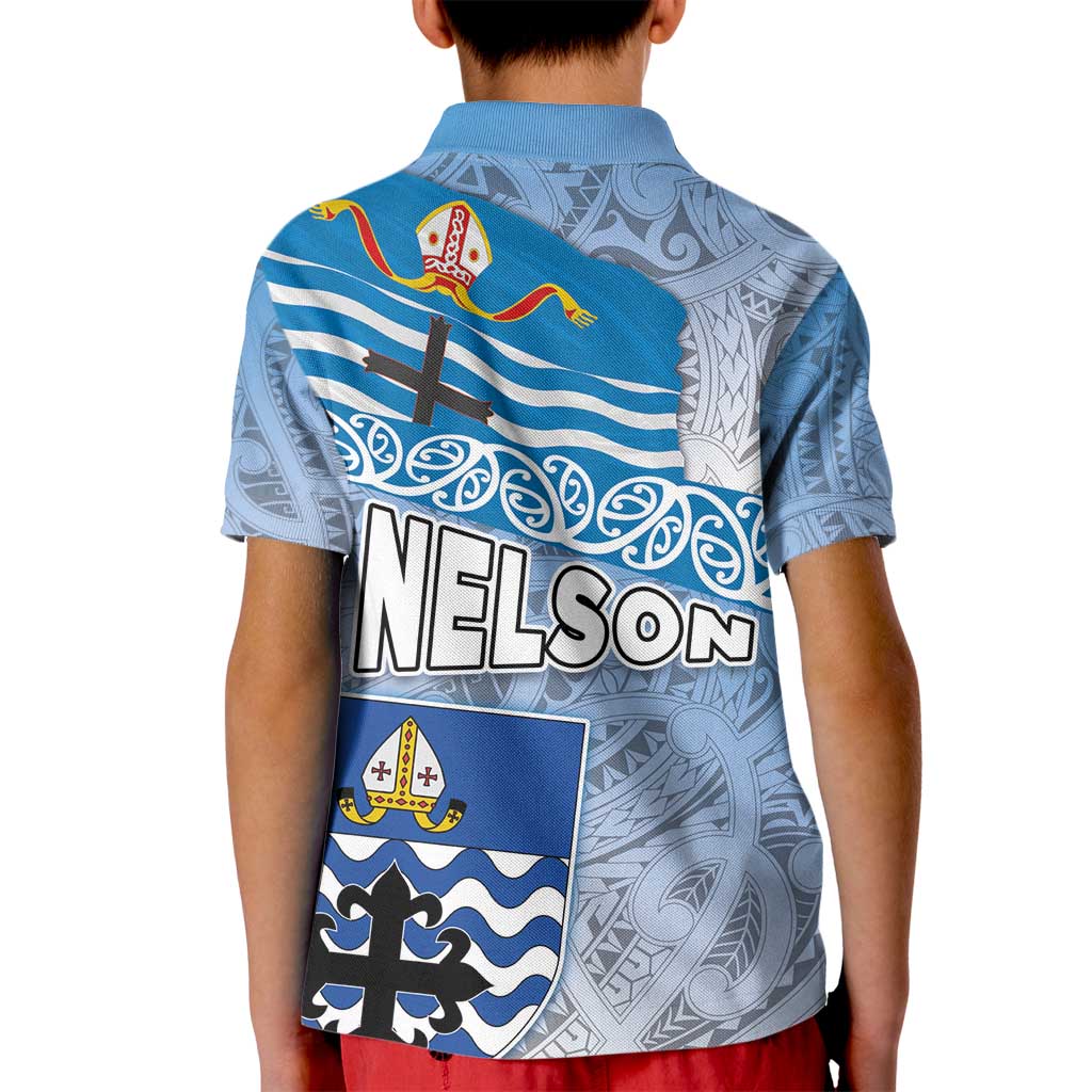New Zealand Nelson Kid Polo Shirt Nelson's Flag and Seal - Maori Art Tattoo