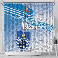 New Zealand Nelson Shower Curtain Nelson's Flag and Seal - Maori Art Tattoo