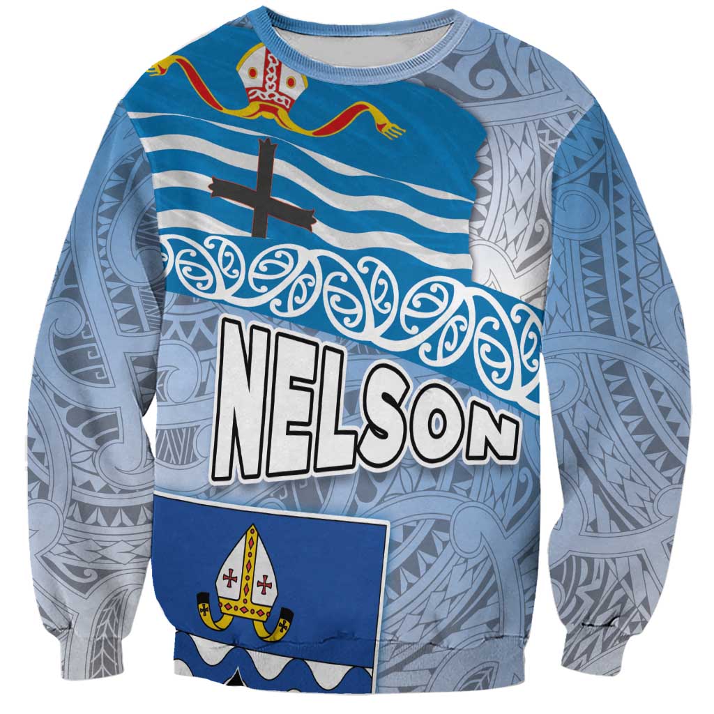 New Zealand Nelson Sweatshirt Nelson's Flag and Seal - Maori Art Tattoo