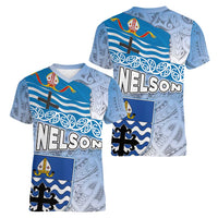 New Zealand Nelson Women V-Neck T-Shirt Nelson's Flag and Seal - Maori Art Tattoo