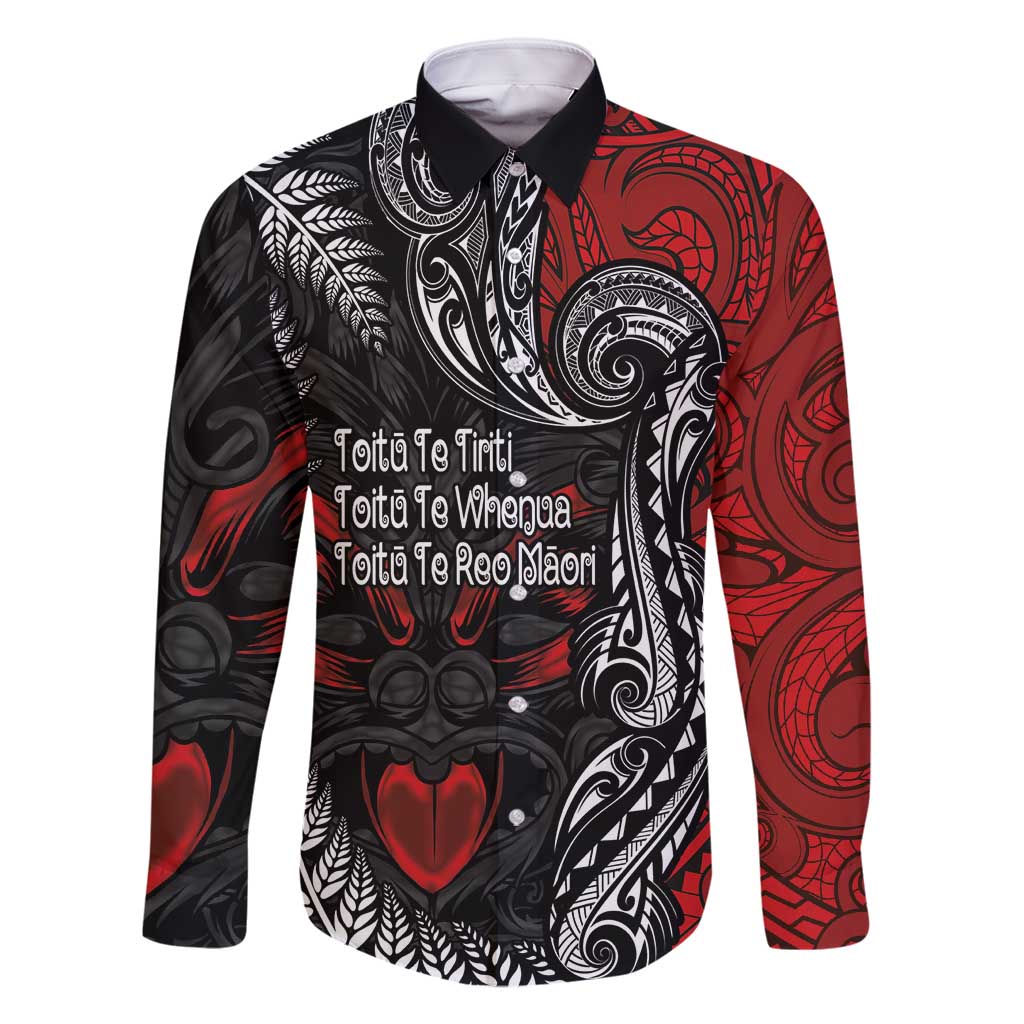 Aotearoa Toitu Te Tiriti Family Matching Tank Maxi Dress and Hawaiian Shirt New Zealand Honour the Treaty - Te Tiriti Is Us LT03 Dad's Shirt - Long Sleeve Red - Polynesian Pride
