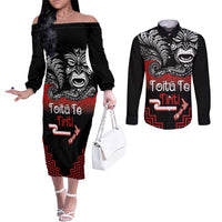 Aotearoa Toitu Te Tiriti Couples Matching Off The Shoulder Long Sleeve Dress and Long Sleeve Button Shirt New Zealand Honour the Treaty - Fight Together