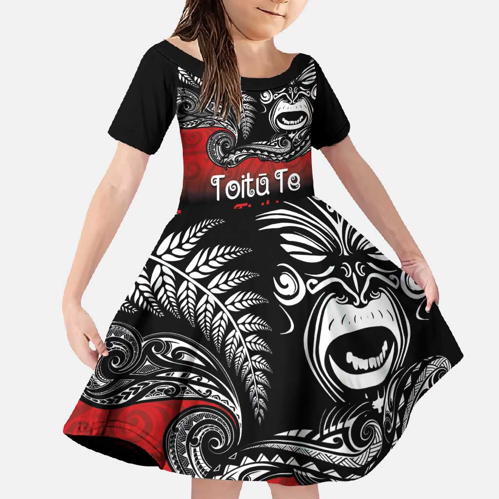 Aotearoa Toitu Te Tiriti Family Matching Tank Maxi Dress and Hawaiian Shirt New Zealand Honour the Treaty - Fight Together LT03 Daughter's Dress Red - Polynesian Pride