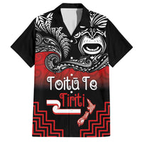 Aotearoa Toitu Te Tiriti Family Matching Tank Maxi Dress and Hawaiian Shirt New Zealand Honour the Treaty - Fight Together LT03 Dad's Shirt - Short Sleeve Red - Polynesian Pride