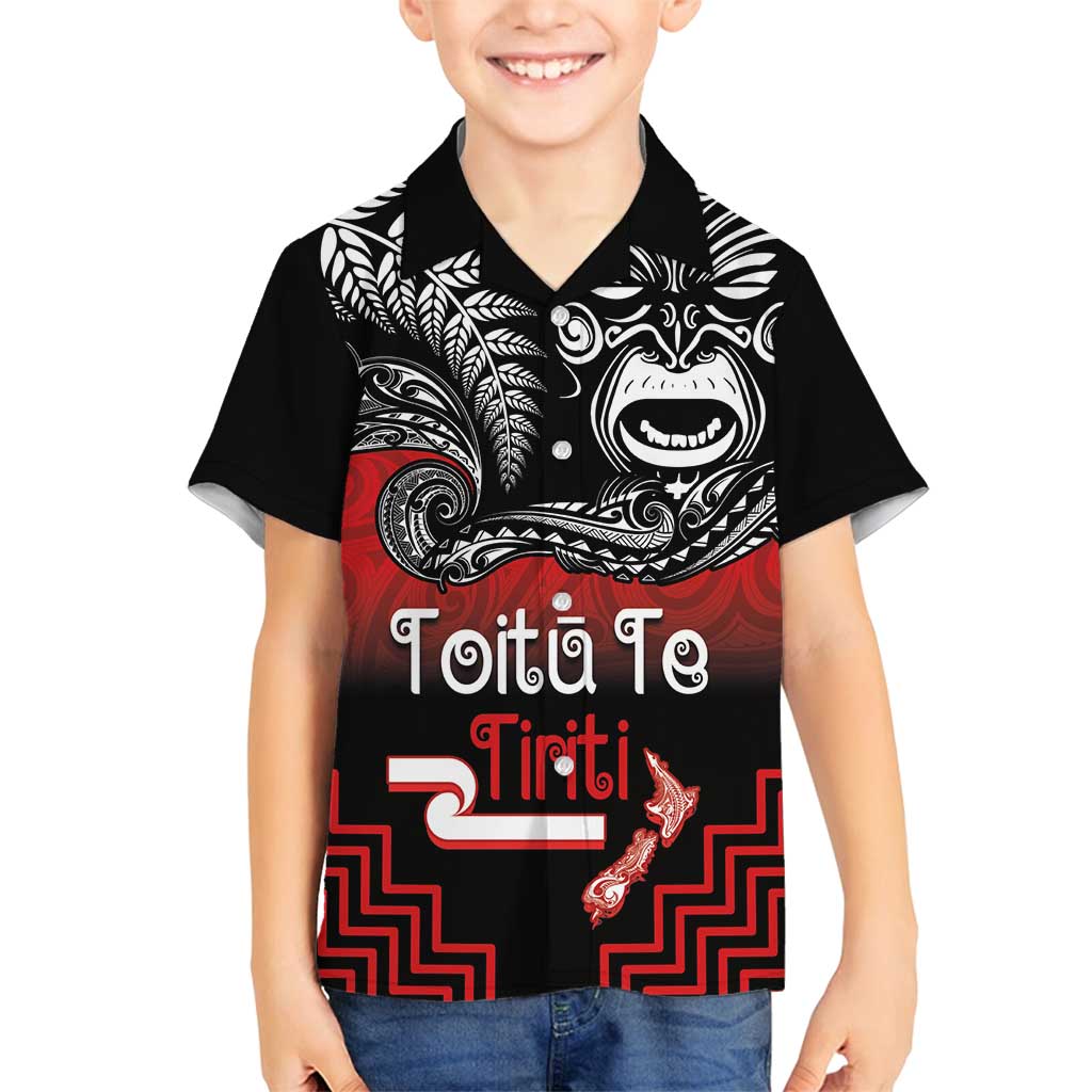 Aotearoa Toitu Te Tiriti Family Matching Tank Maxi Dress and Hawaiian Shirt New Zealand Honour the Treaty - Fight Together LT03 Son's Shirt Red - Polynesian Pride