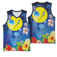 Palau Jellyfish Basketball Jersey Ocean Heritage Tropical Plants - Polynesian Pride