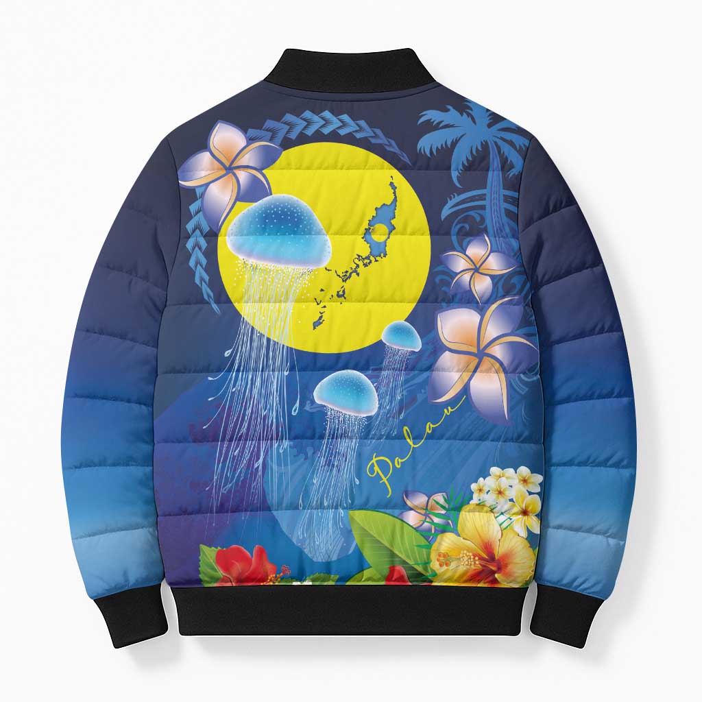 Palau Jellyfish Bomber Puffer Jacket Ocean Heritage Tropical Plants - Polynesian Pride