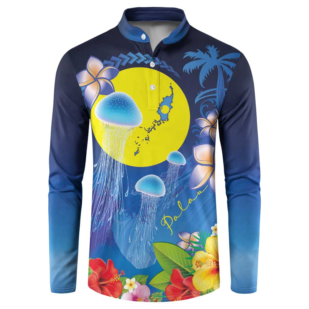 Palau Jellyfish Button Sweatshirt Ocean Heritage Tropical Plants - Polynesian Pride
