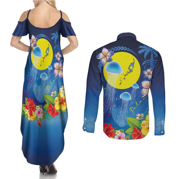 Personalised Polynesian Couples Matching Summer Maxi Dress and Long Sleeve Button Shirts With Yorkshire Terrier Floral Style LT7 main image 0