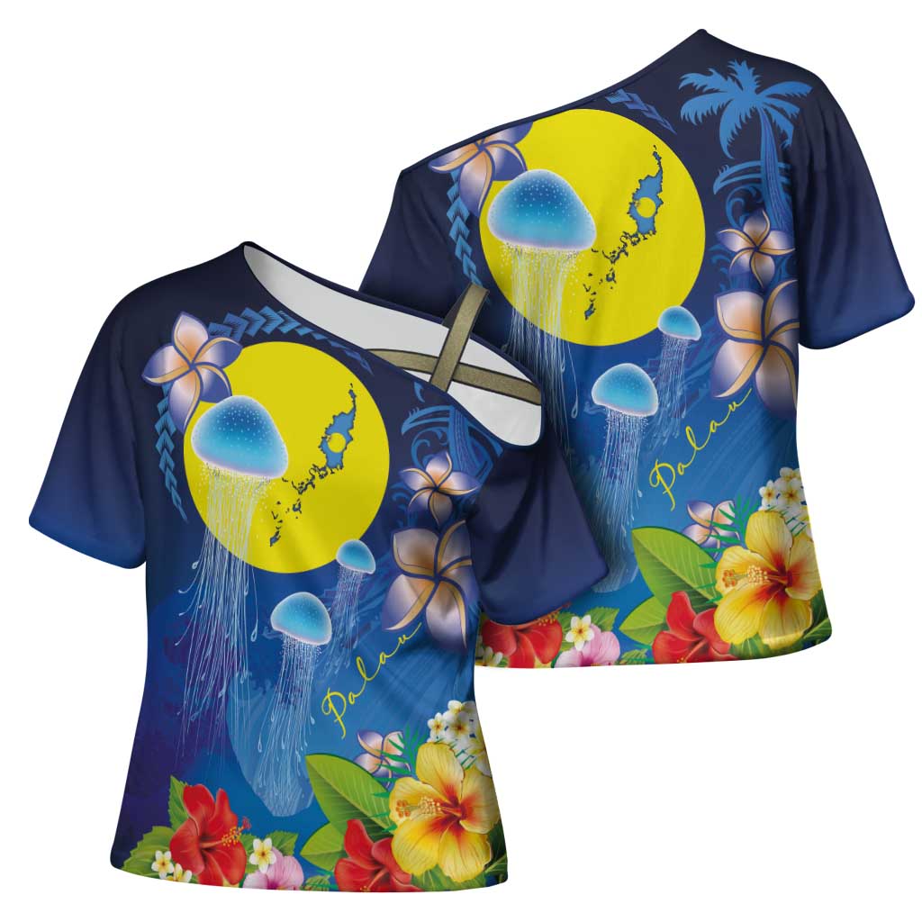 Palau Jellyfish Cross Shoulder Shirt Ocean Heritage Tropical Plants - Polynesian Pride