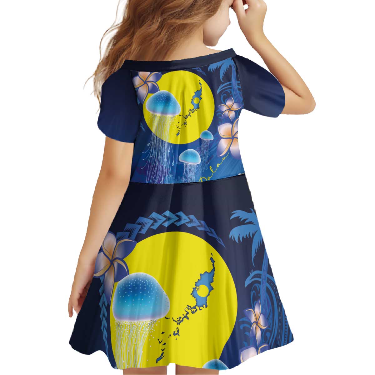 Palau Jellyfish Family Matching Off The Shoulder Long Sleeve Dress and Hawaiian Shirt Ocean Heritage Tropical Plants - Polynesian Pride