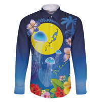 Palau Jellyfish Family Matching Off Shoulder Short Dress and Hawaiian Shirt Ocean Heritage Tropical Plants - Polynesian Pride