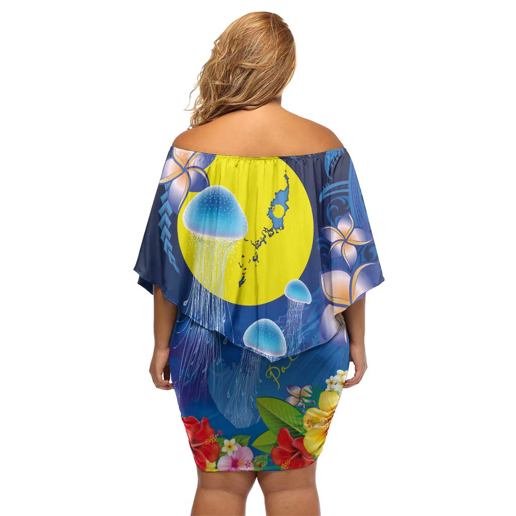 Palau Jellyfish Family Matching Off Shoulder Short Dress and Hawaiian Shirt Ocean Heritage Tropical Plants - Polynesian Pride