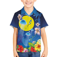 Palau Jellyfish Family Matching Puletasi and Hawaiian Shirt Ocean Heritage Tropical Plants - Polynesian Pride