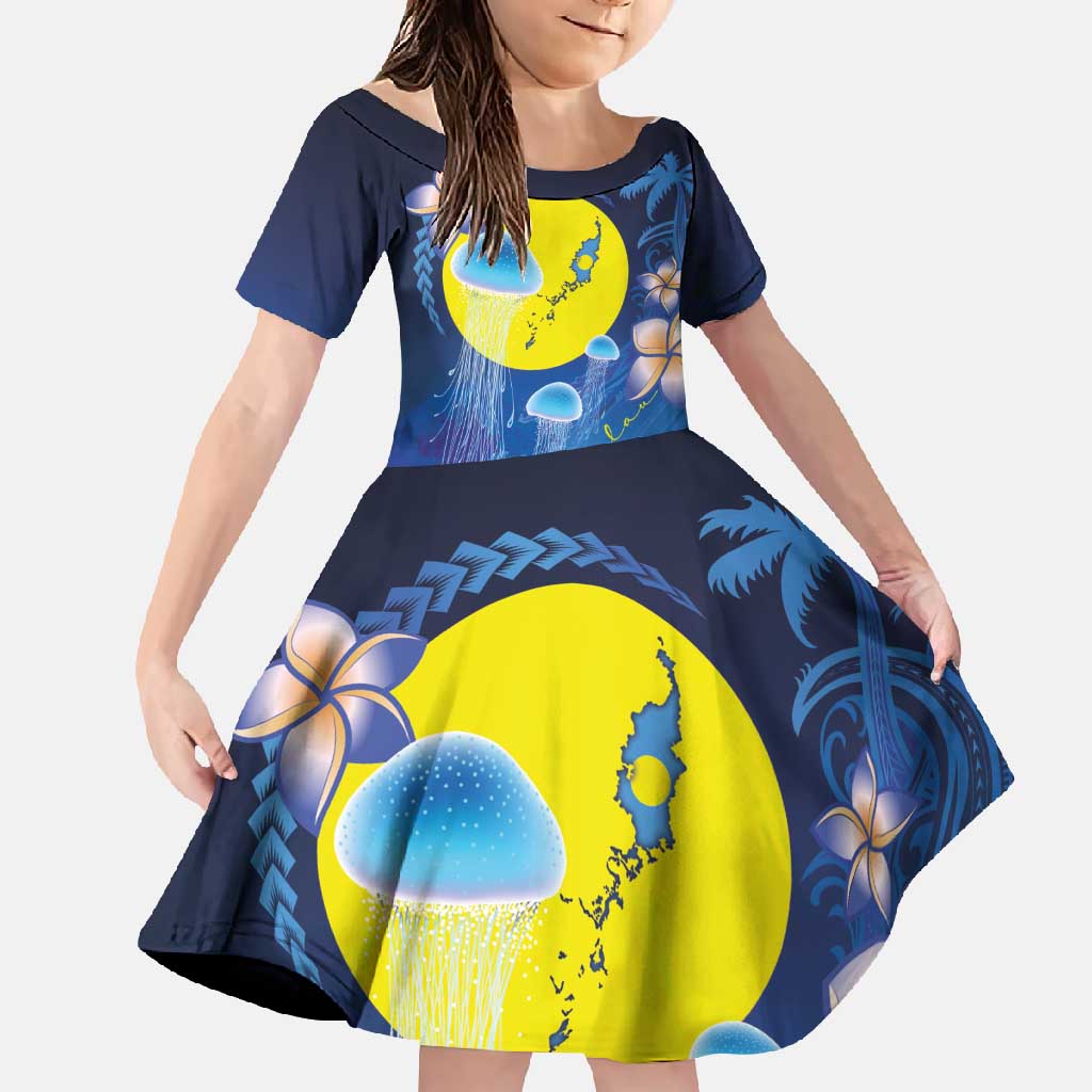 Palau Jellyfish Family Matching Short Sleeve Bodycon Dress and Hawaiian Shirt Ocean Heritage Tropical Plants - Polynesian Pride
