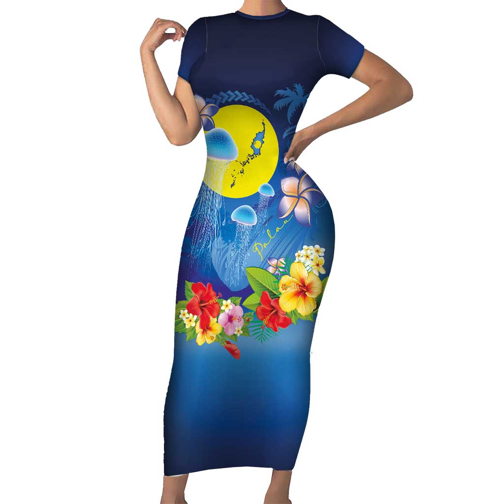 Palau Jellyfish Family Matching Short Sleeve Bodycon Dress and Hawaiian Shirt Ocean Heritage Tropical Plants - Polynesian Pride