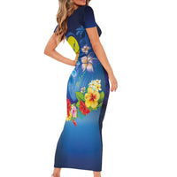 Palau Jellyfish Family Matching Short Sleeve Bodycon Dress and Hawaiian Shirt Ocean Heritage Tropical Plants - Polynesian Pride