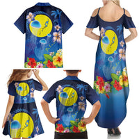 Palau Jellyfish Family Matching Summer Maxi Dress and Hawaiian Shirt Ocean Heritage Tropical Plants - Polynesian Pride