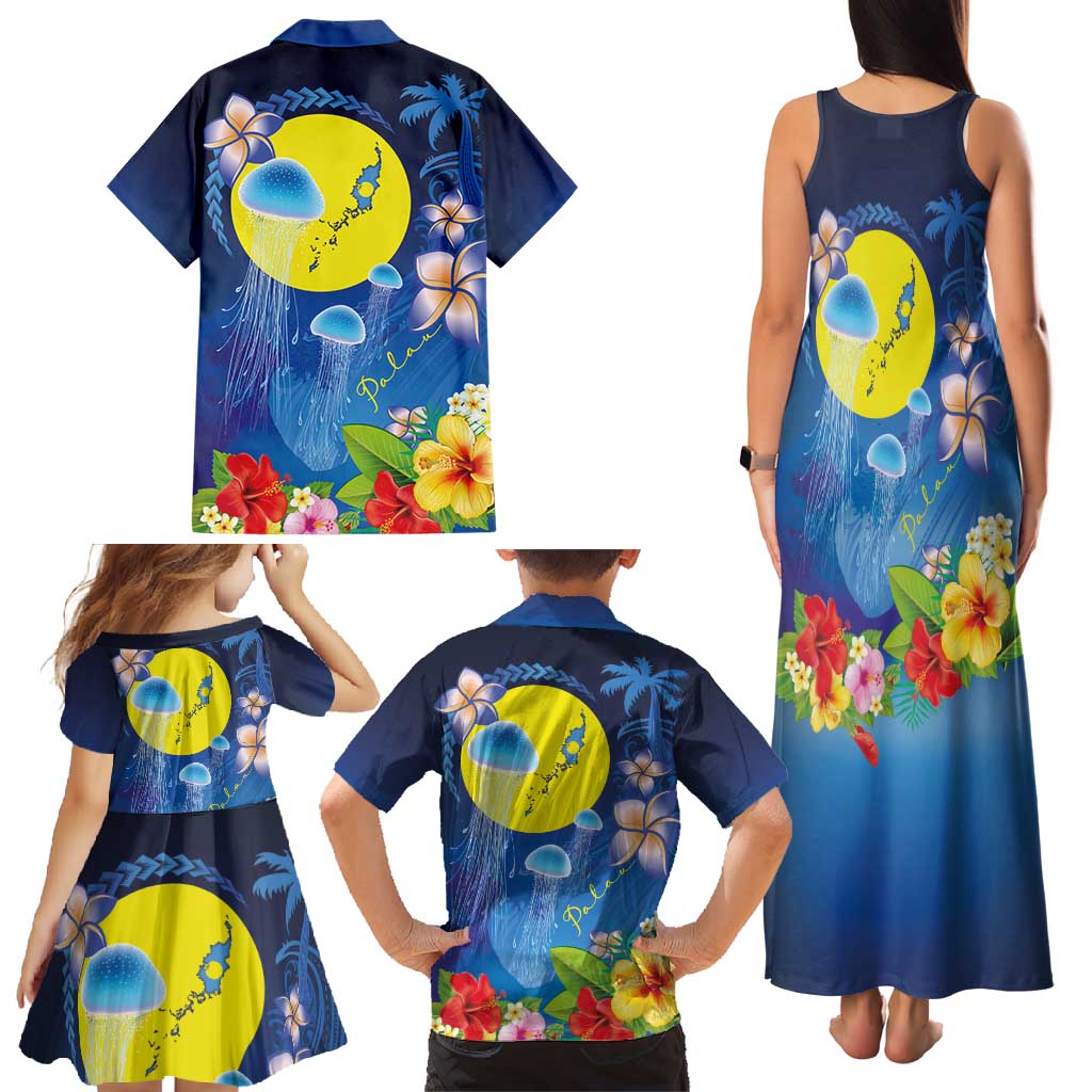 Palau Jellyfish Family Matching Tank Maxi Dress and Hawaiian Shirt Ocean Heritage Tropical Plants - Polynesian Pride