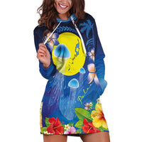 Palau Jellyfish Hoodie Dress Ocean Heritage Tropical Plants - Polynesian Pride