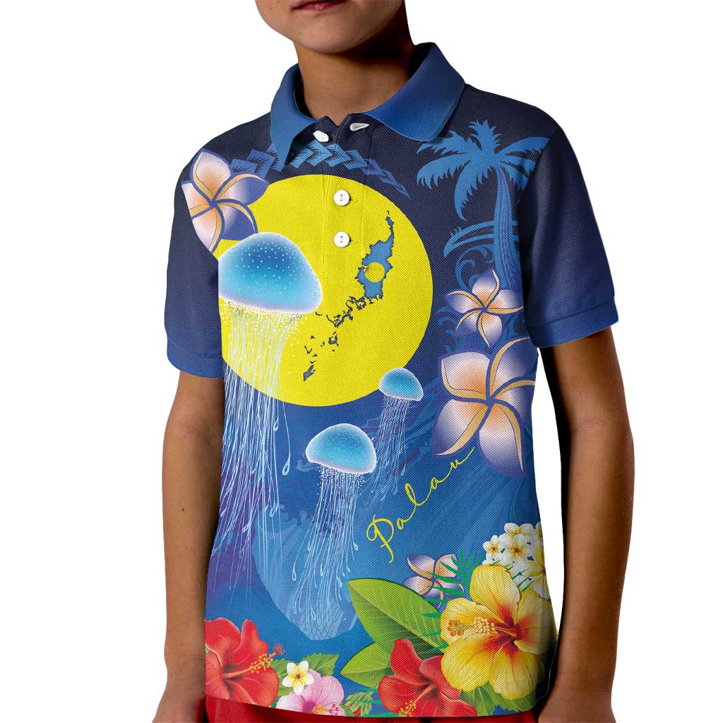 Palau Jellyfish Kid Polo Shirt Ocean Heritage Tropical Plants - Polynesian Pride