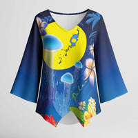 Palau Jellyfish Kimono Sleeve Blouse Ocean Heritage Tropical Plants - Polynesian Pride