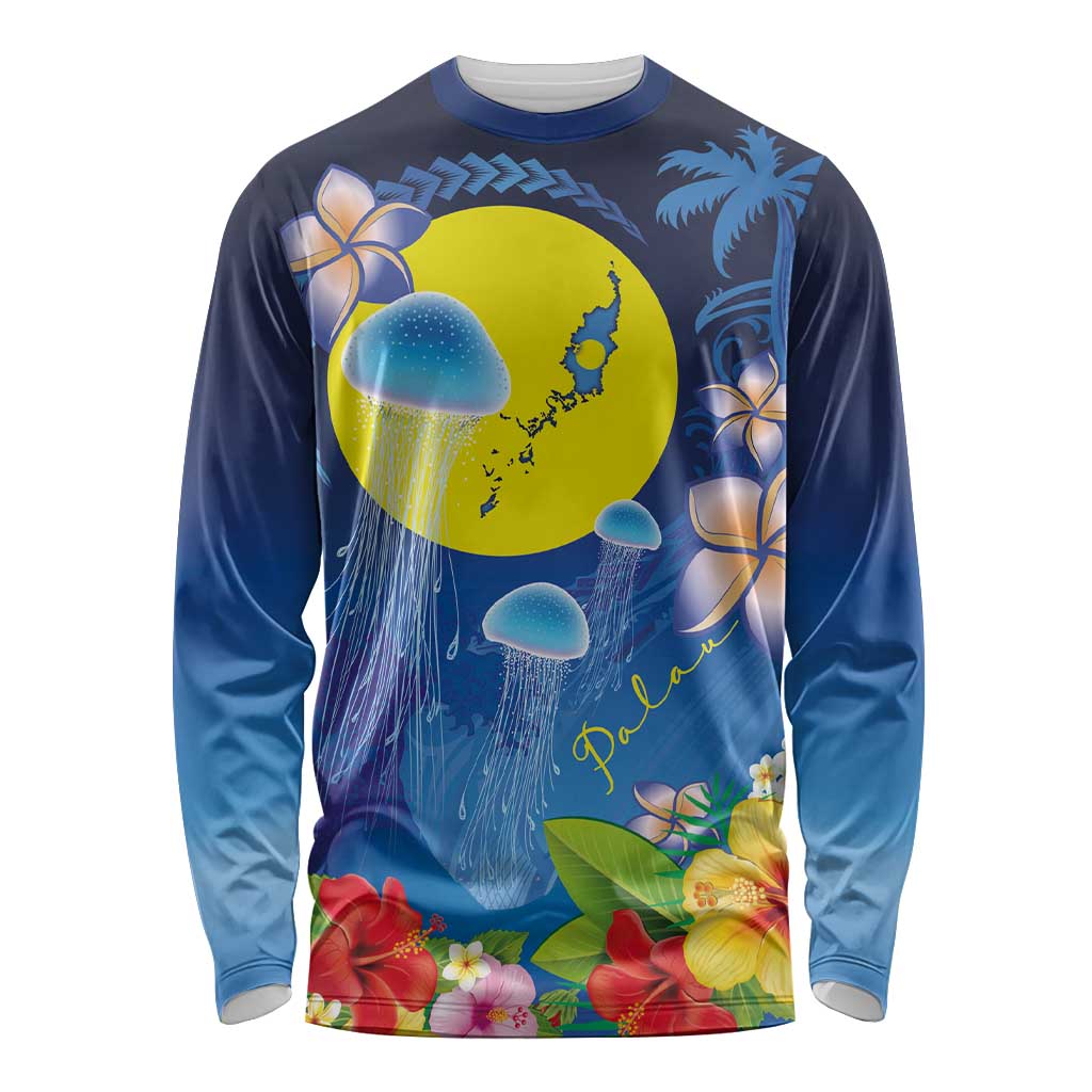Palau Jellyfish Long Sleeve Shirt Ocean Heritage Tropical Plants - Polynesian Pride