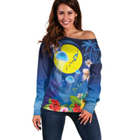 Palau Jellyfish Off Shoulder Sweater Ocean Heritage Tropical Plants - Polynesian Pride