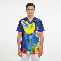 Palau Jellyfish Scrub Top Ocean Heritage Tropical Plants - Polynesian Pride