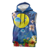 Palau Jellyfish Sleeveless Hoodie Ocean Heritage Tropical Plants - Polynesian Pride