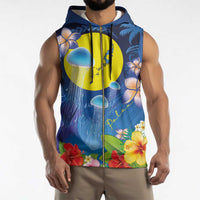 Palau Jellyfish Sleeveless Zip Hoodie Ocean Heritage Tropical Plants - Polynesian Pride