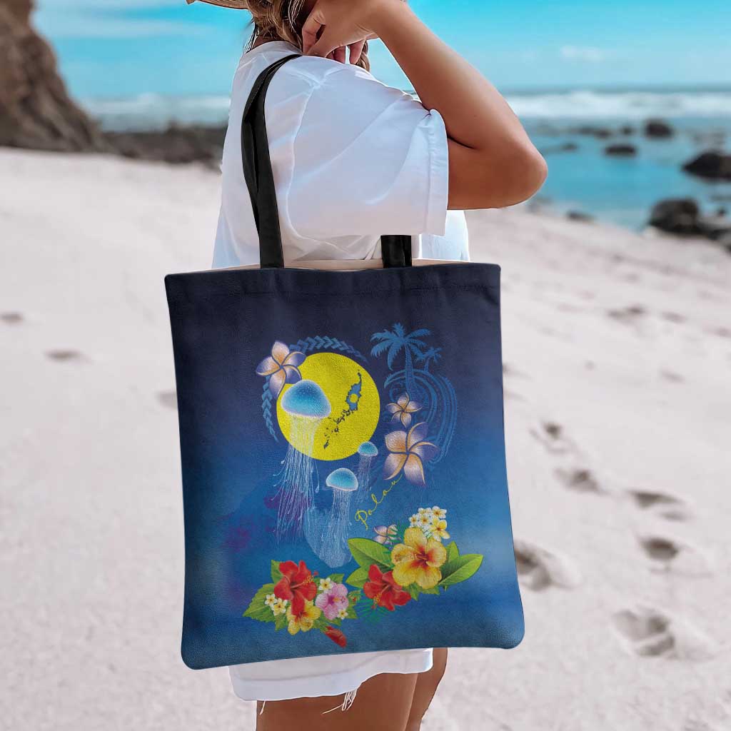 Palau Jellyfish Tote Bag Ocean Heritage Tropical Plants - Polynesian Pride