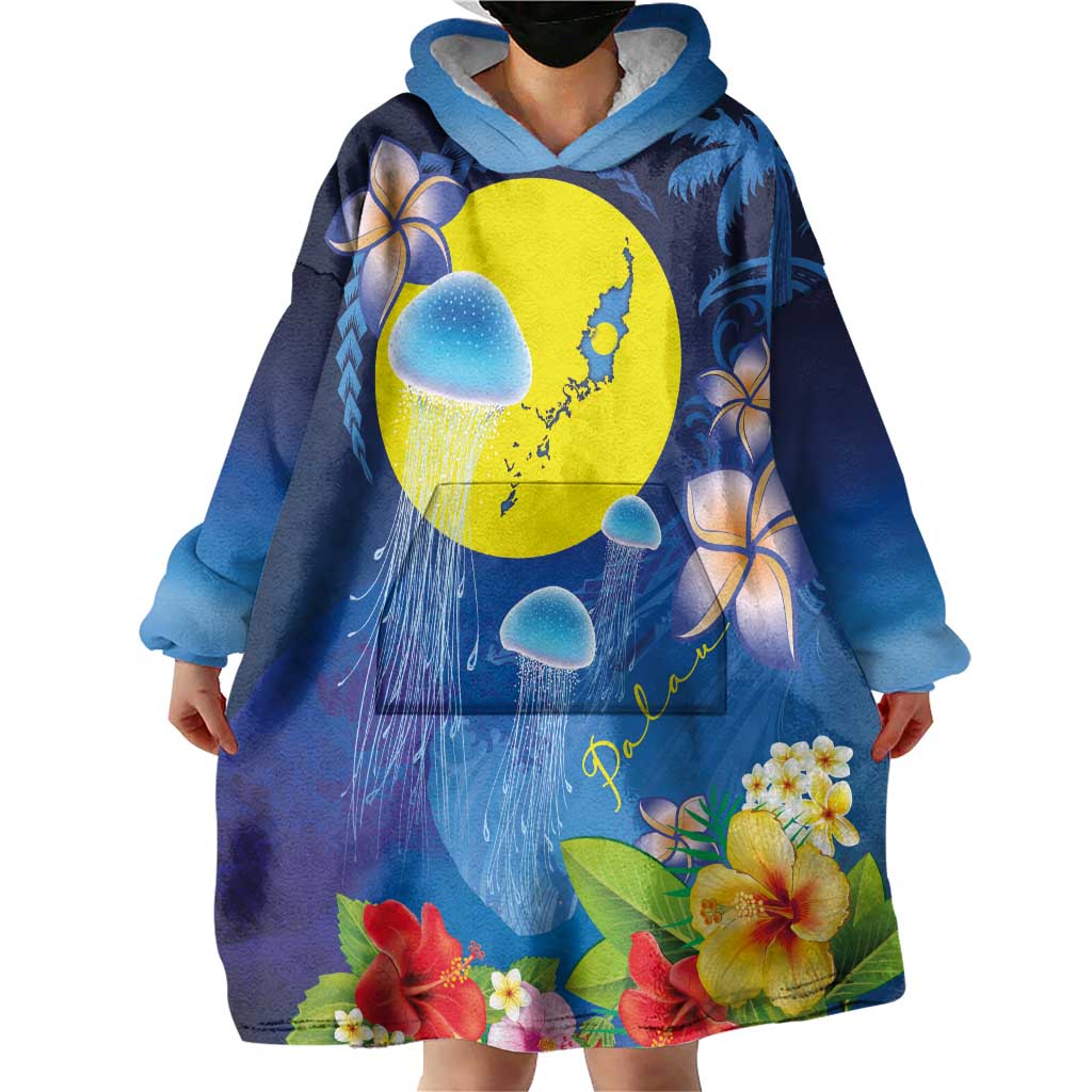 Palau Jellyfish Wearable Blanket Hoodie Ocean Heritage Tropical Plants - Polynesian Pride