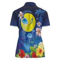 Palau Jellyfish Women Polo Shirt Ocean Heritage Tropical Plants - Polynesian Pride