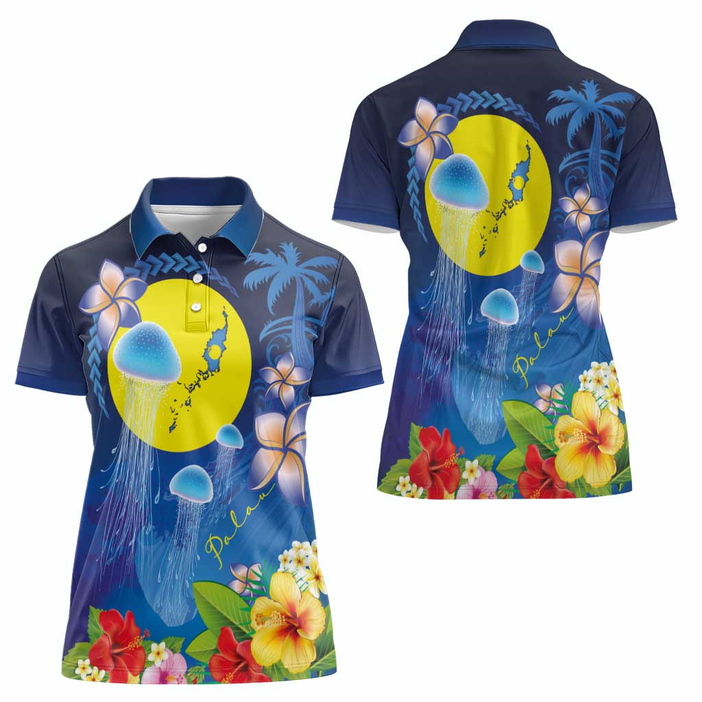 Palau Jellyfish Women Polo Shirt Ocean Heritage Tropical Plants - Polynesian Pride