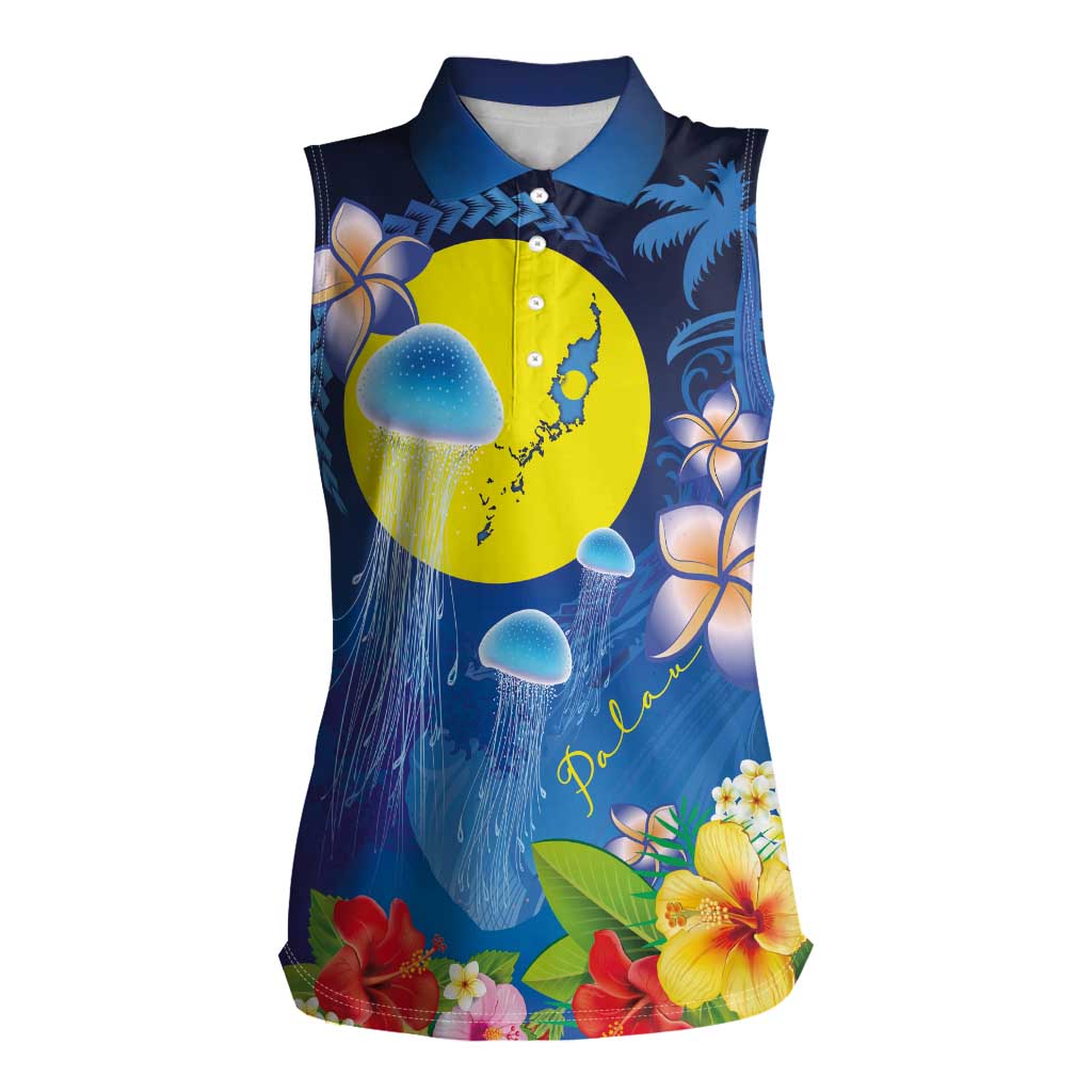 Palau Jellyfish Women Sleeveless Polo Shirt Ocean Heritage Tropical Plants - Polynesian Pride