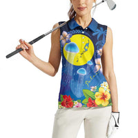 Palau Jellyfish Women Sleeveless Polo Shirt Ocean Heritage Tropical Plants - Polynesian Pride