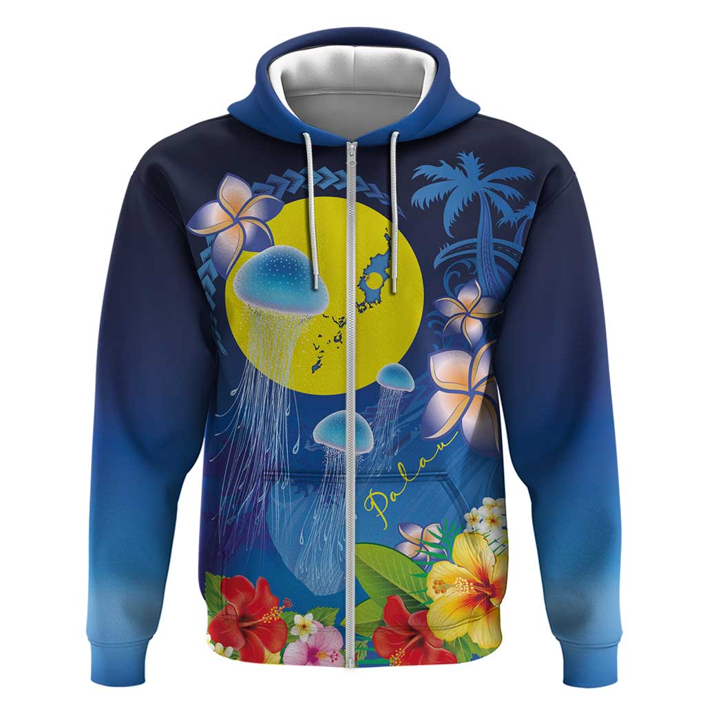 Palau Jellyfish Zip Hoodie Ocean Heritage Tropical Plants - Polynesian Pride