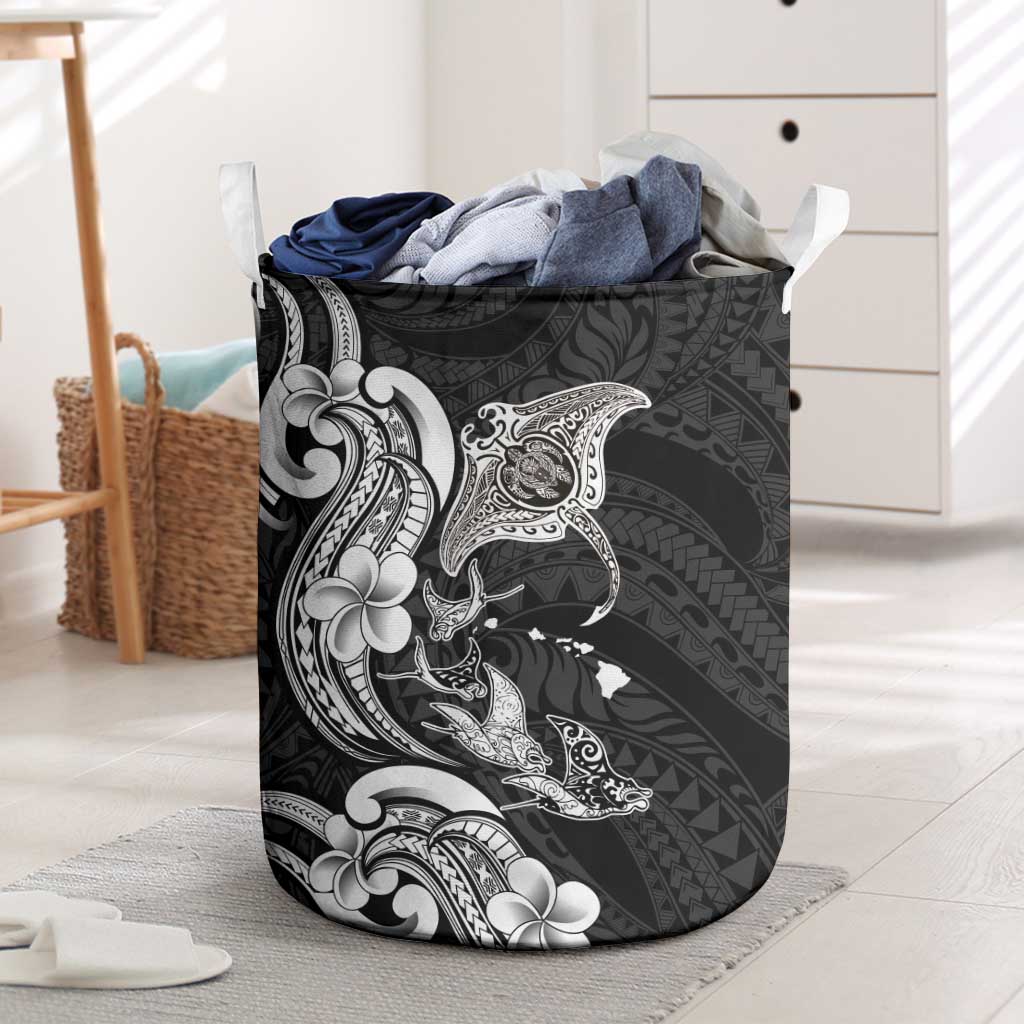 Hawaiian Manta Rays Laundry Basket Tribal Hibiscus Polynesian Tattoos Black Color LT03 Black - Polynesian Pride
