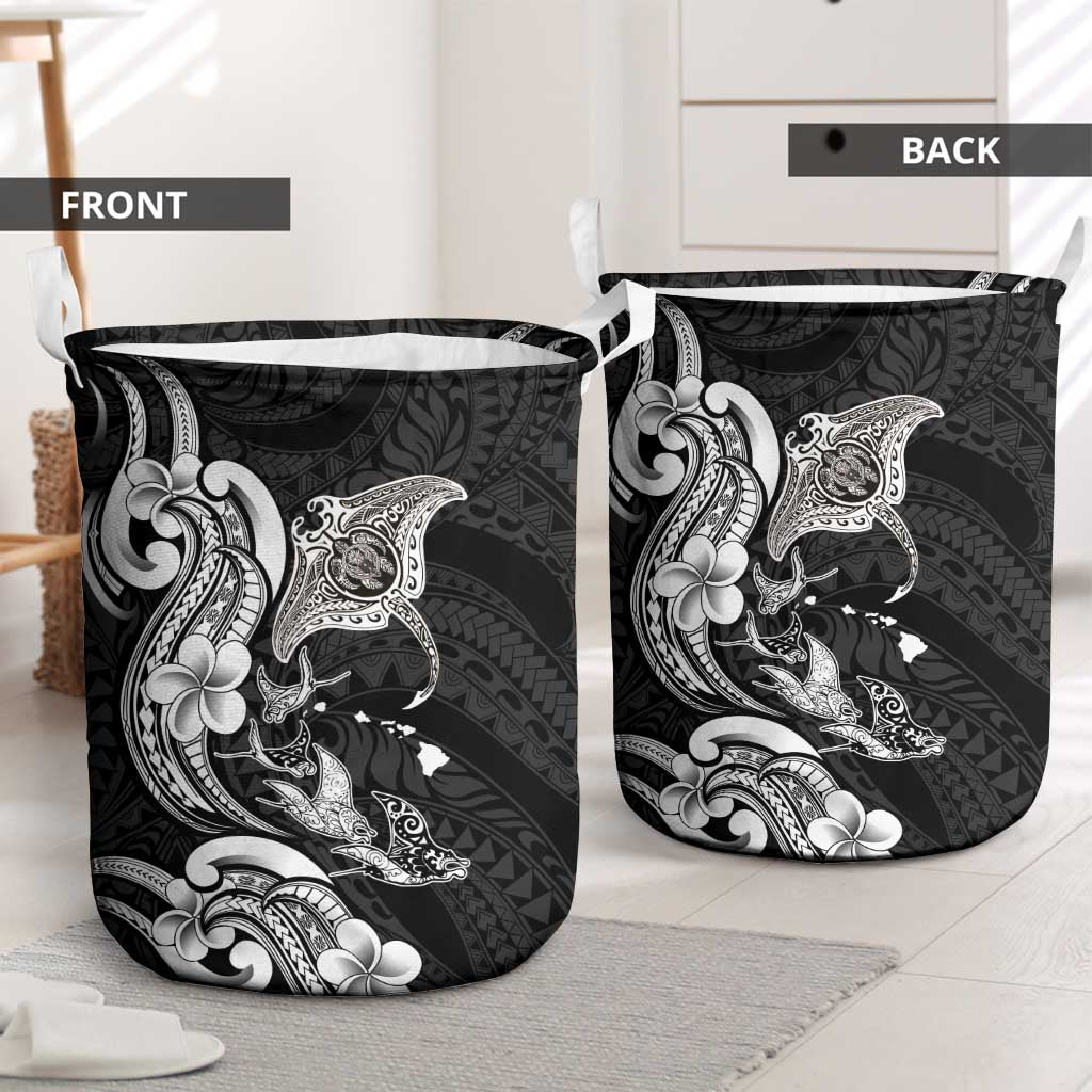 Hawaiian Manta Rays Laundry Basket Tribal Hibiscus Polynesian Tattoos Black Color - Polynesian Pride