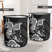 Hawaiian Manta Rays Laundry Basket Tribal Hibiscus Polynesian Tattoos Black Color - Polynesian Pride