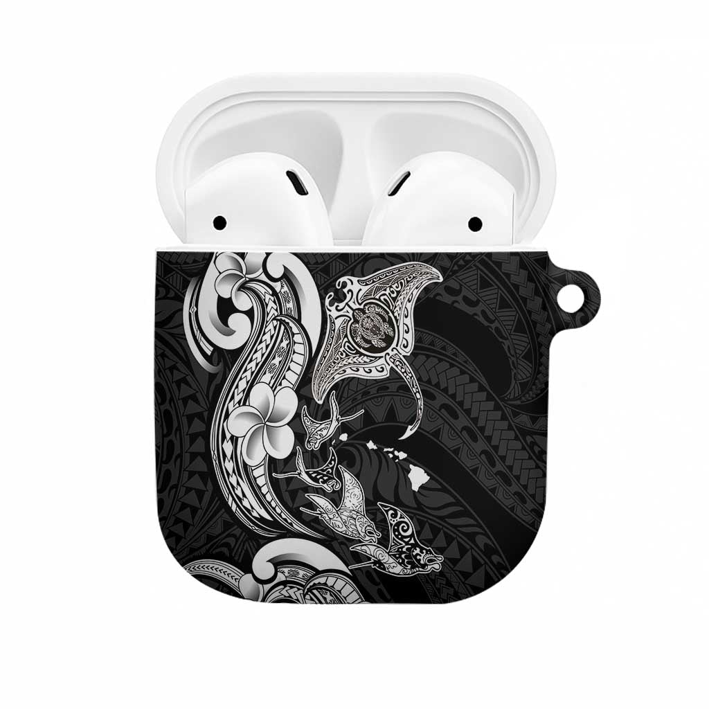 Hawaiian Manta Rays AirPods Case Tribal Hibiscus Polynesian Tattoos Black Color - Polynesian Pride