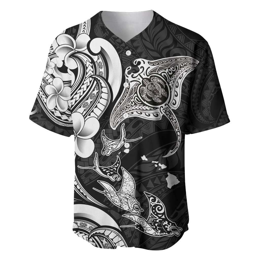 Hawaiian Manta Rays Baseball Jersey Tribal Hibiscus Polynesian Tattoos Black Color - Polynesian Pride
