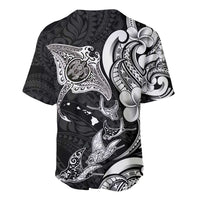 Hawaiian Manta Rays Baseball Jersey Tribal Hibiscus Polynesian Tattoos Black Color - Polynesian Pride