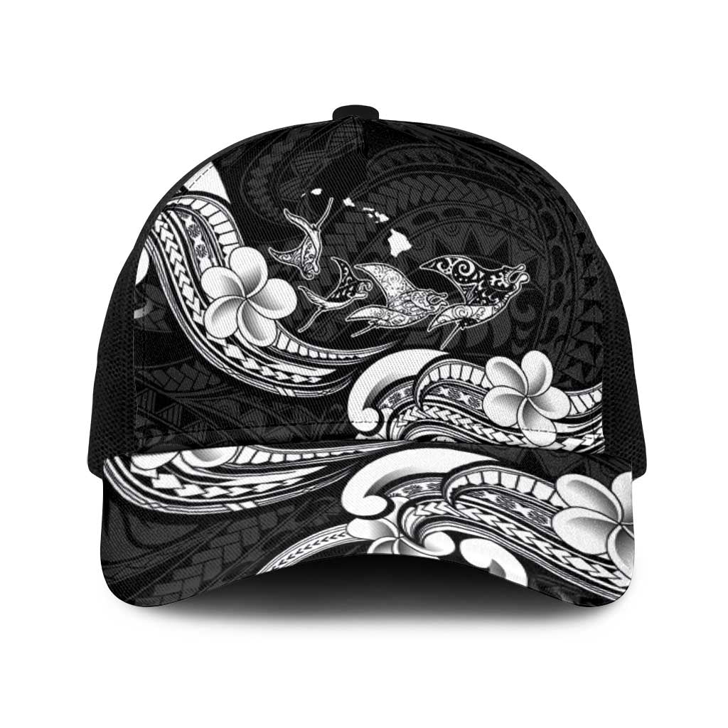 Hawaiian Manta Rays Baseball Net Cap Tribal Hibiscus Polynesian Tattoos Black Color - Polynesian Pride