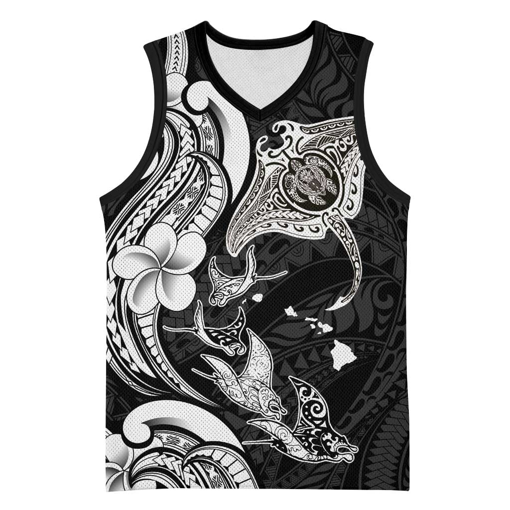 Hawaiian Manta Rays Basketball Jersey Tribal Hibiscus Polynesian Tattoos Black Color LT03 Unisex Black - Polynesian Pride
